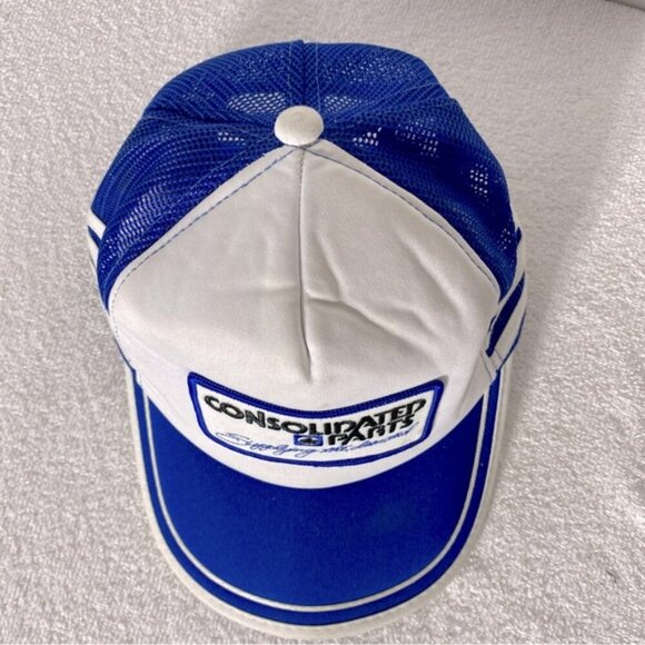 Vintage Blue White Consolidated Parts Mesh Back Snap Back Trucker Hat - Picture 5 of 10
